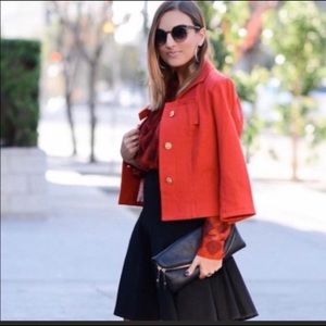 Cabi Beau bow red cropped blazer jacket with gold buttons NEW with Ta…